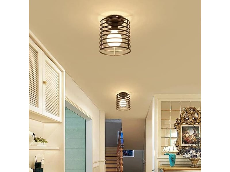  Plafonnier industrielle cage lustre suspension en métal fer luminaire  noir  - Conforama C