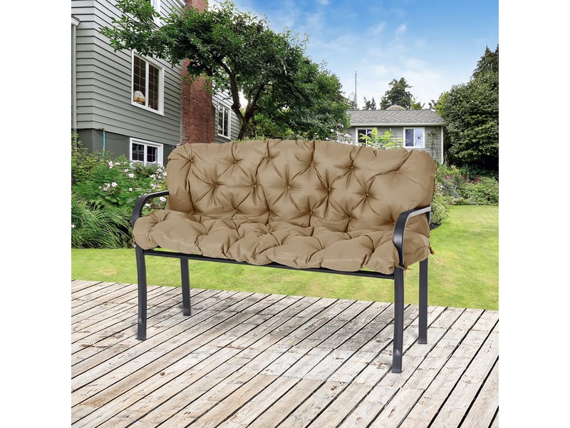  Coussin de banc 3 places kaki 150x98x8 cm avec liens intérieurextérieur pour jardin et balancelle  - Conforama B