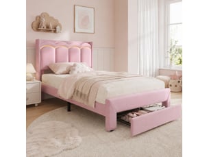 Lit avec rangement 90x200 cm <strong>COVREO </strong> <strong></strong> coloris rose