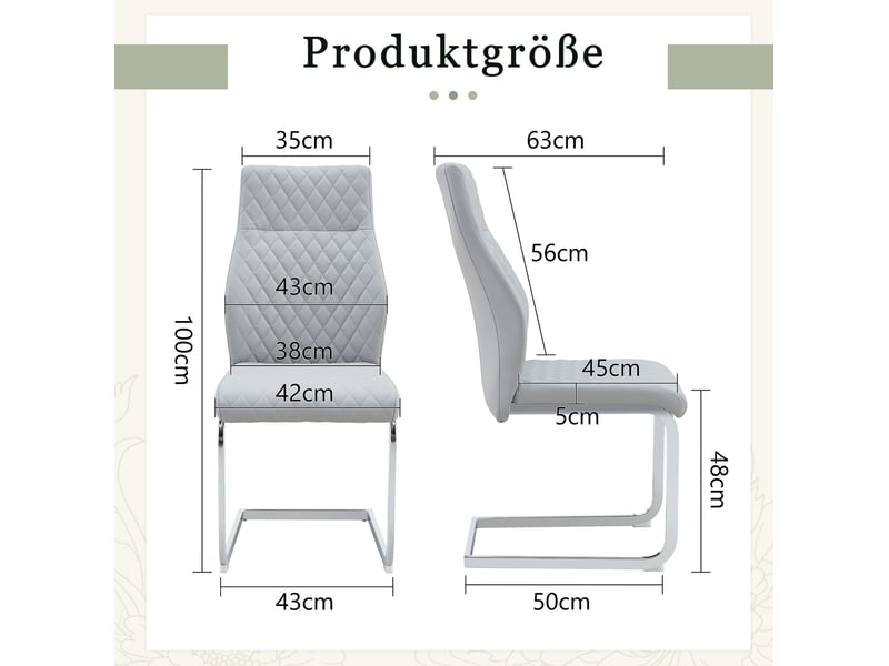  Lot de 2 chaises de salle à manger 43x50x100 cm, motif de losange, assise confort, argenté+gris clair, métal+pu  - Conforama C
