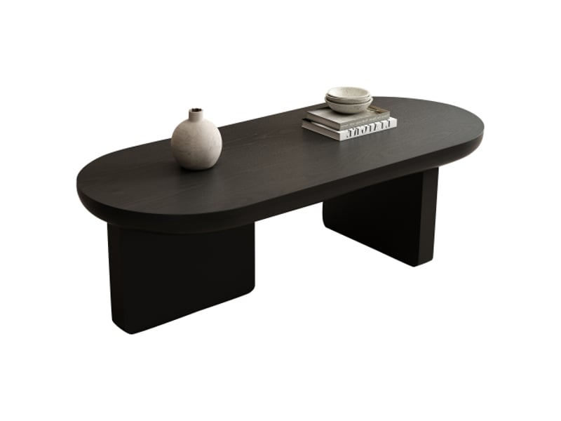 Table basse ovale noire en mdf – design moderne minimaliste pour salon, peinture en spray - Conforama A