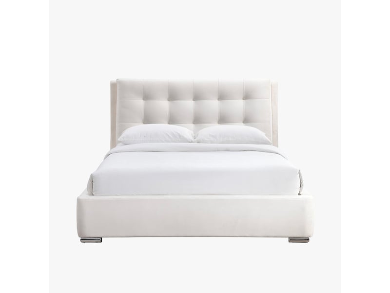  Lit double en tissu blanc écru avec 2 tiroirs 180x200 cm  - Conforama A