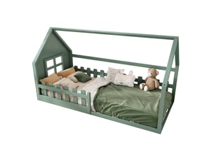 Lit cabane 90x200 cm <strong>MERAX</strong>  <strong>lit enfant vert</strong> coloris vert