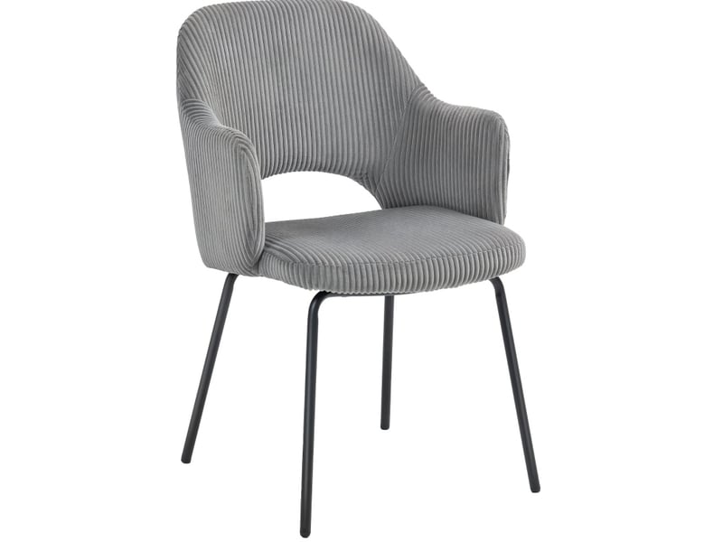  Chaise de salle à manger rembourrée avec accoudoirs, dossier incurvé et pieds en acier, velours côtelé gris  - Conforama A