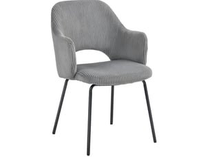 Chaise de salle à manger rembourrée avec accoudoirs, dossier incurvé et pieds en acier, velours côtelé gris