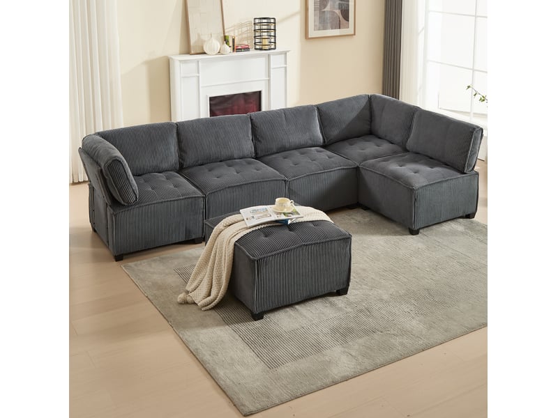  Canapé modulable 6 places en velours côtelé, configuration l ou u homvra  - Conforama C