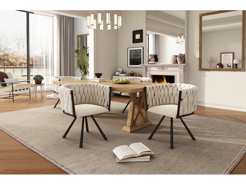  Chaises de salle à manger lot de 4 pivotantes à 360° - lpospi - dossier ergonomique, velours - beige  - Conforama E