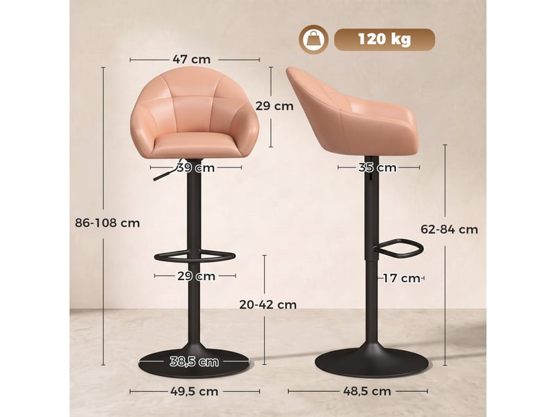  Lot de 2 tabourets de bar, hauteur réglable, pivotant 360°, dossier, accoudoirs, 49,5x48,5x108cm, repose-pieds, marron  - Conforama C