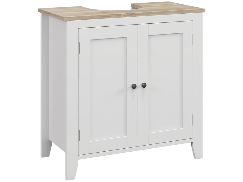  Meuble sous évier, placard bas à 2 portes et étagère réglable, style moderne, 60 x 30 x 60 cm, blanc  - Conforama A
