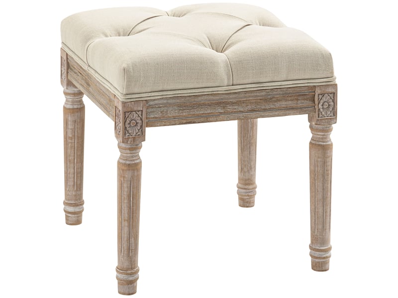  Repose pied salon, ottoman, siège rembourré en tissu aspect lin avec pieds en bois d'hévéa, beige, 40 x 40 x 43 cm  - Conforama B