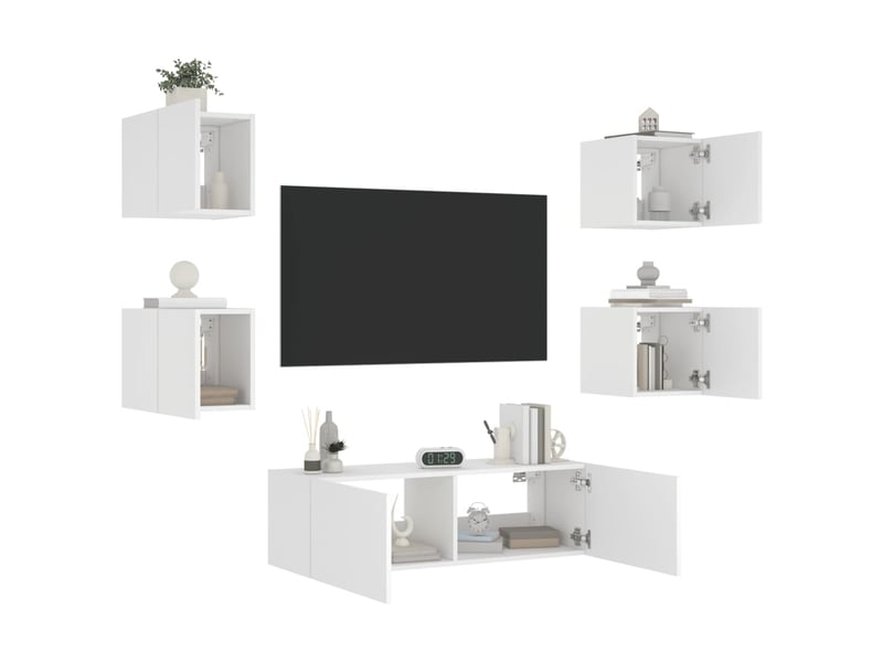  Meuble tv - banc tv - meuble de rangement muraux 5 pcs avec lumières led blanc  - Conforama E
