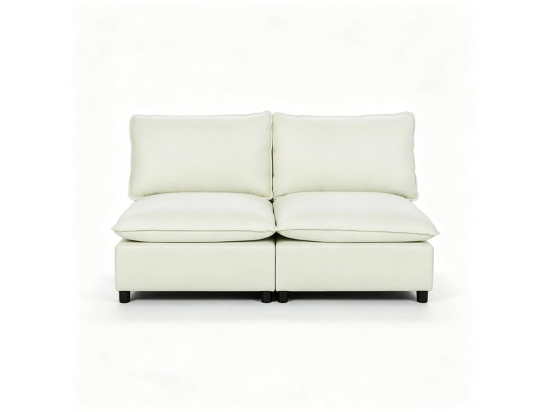  Canapé droit 2 places sans accoudoirs avec assise spacieuse et coussins épais en tissu crème 146 × 85 × 78 cm  - Conforama A