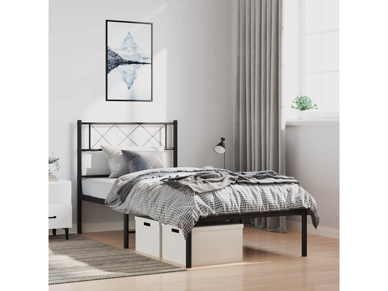  Lit simple- lit adulte -  cadre de lit métal sans matelas avec tête de lit noir 100x200cm  - Conforama B