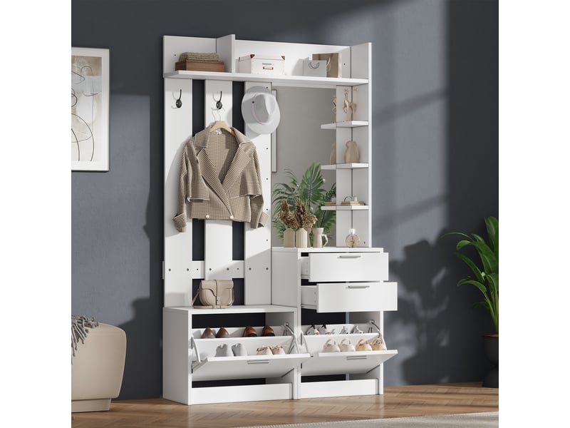  Portemanteau avec banc et rangement blanc 110 x 185 cm en mdf  - Conforama E