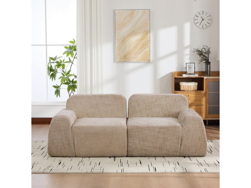  Canapé modulable chenille 198x90,5 cm, compressé sans montage, coussin mousse haute résilience, couleur beige clair pour salon moderne  - Conforama W