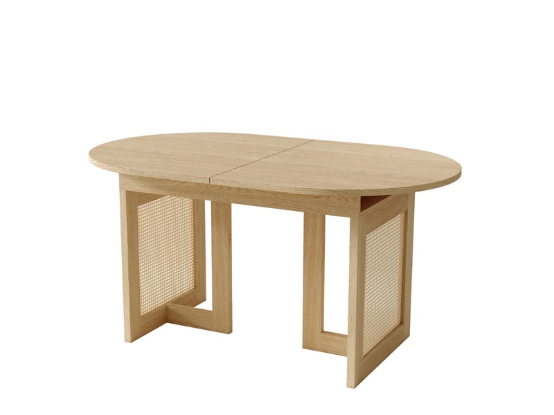 Table à manger extensible 120 à 160 x 80 cm avec pieds en rotin, coloris chêne clair - Conforama A