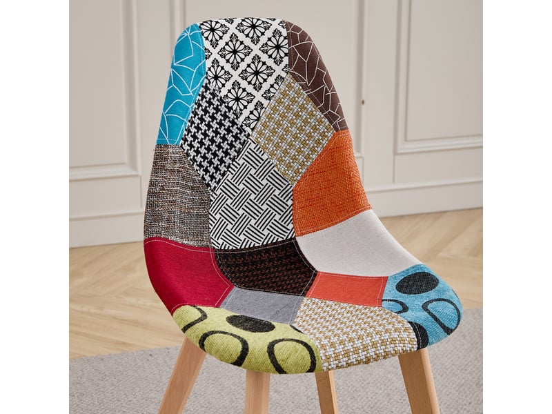  Lot de 4 chaise de salle à manger patchwork(rouge) - vintage - pieds en hêtre  - Conforama C