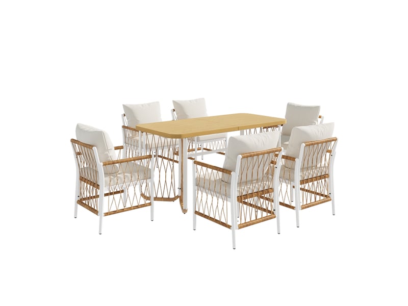  Salon de jardin,159,5x77,5x75 cm,7 pièces avec 6 fauteuils et coussins  - Conforama D