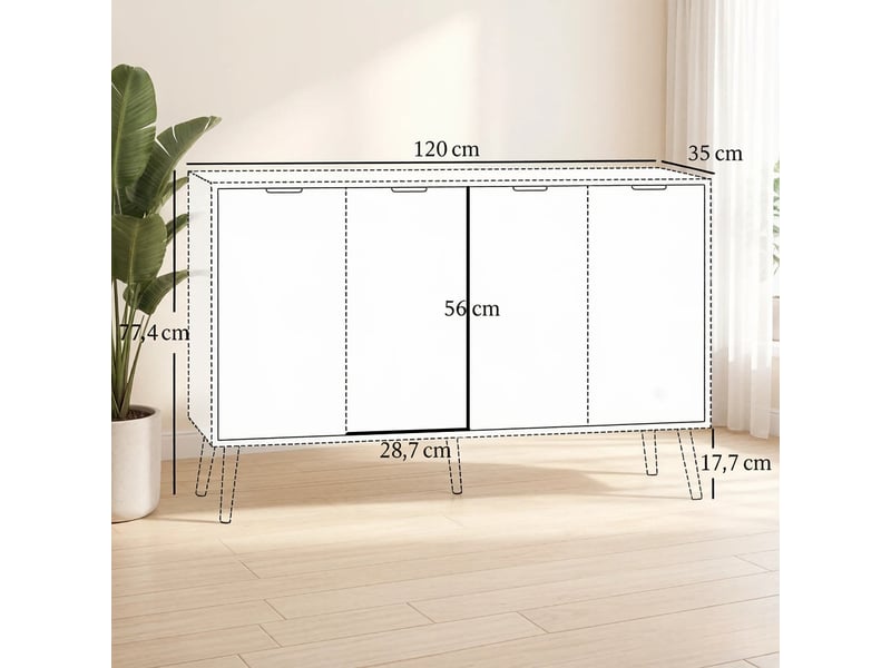 Buffet,120x35x77,4 cm,4 portes et rangement,panneau de particules,blanc  - Conforama C