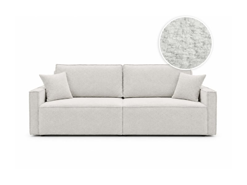  Farah - canapé droit 3 places convertible accoudoirs slim en tissu bouclettes texturées  - Conforama A