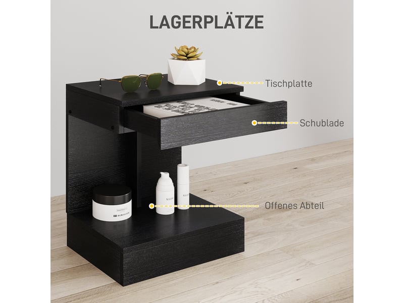  Table de chevet avec tiroir et niche de rangement noir 40 x 30 x 46 cm  - Conforama D