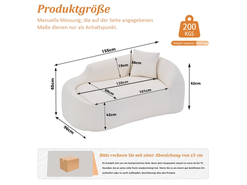  Canapé chaiselongue incurvé 2 places 155x96x65 cm blanc en chenille, convertible pour couchage d'appoint  - Conforama C