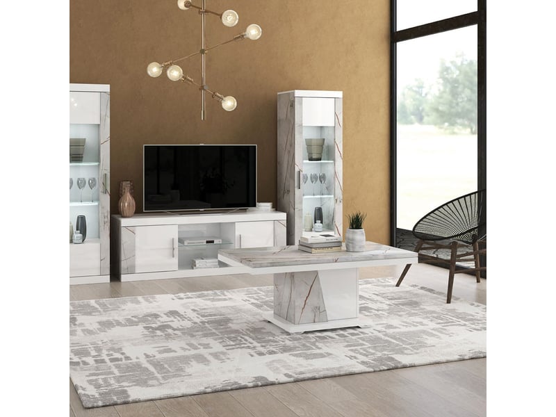  Table basse pied central blanche et aspect marbre gris-brun - nervy NERVY - Conforama C
