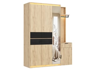 Armoire vestiaire 155x47x200 cm avec miroir et éclairage led mdf couleur bois clair
