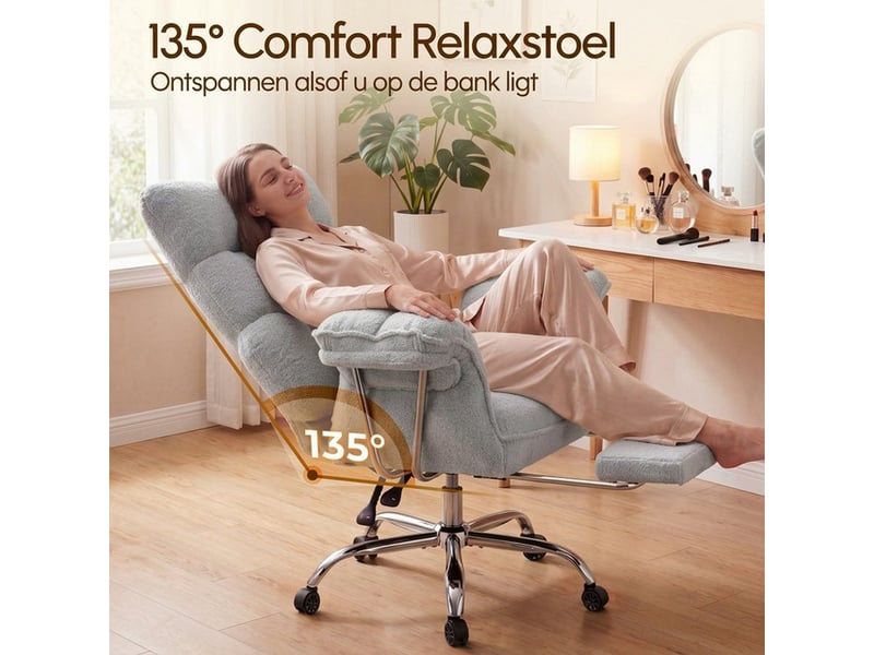  Dowinx fauteuil gaming ergonomique avec repose-pieds, ressorts ensachés, revêtement teddy fleece, charge max. 181 kg, gris  - Conforama D