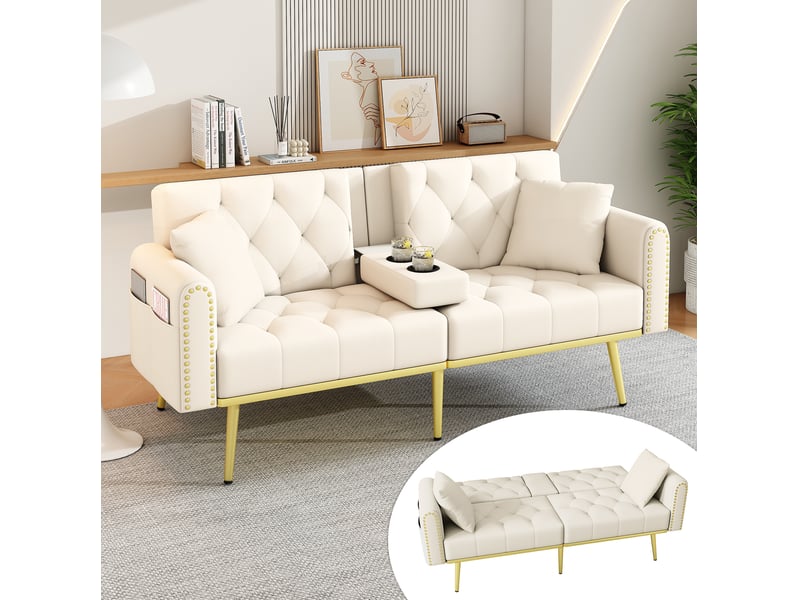  Canapé-lit modenvie 2 places inclinable 175 x 80 x 73,5 cm velours beige avec porte-gobelets  - Conforama B