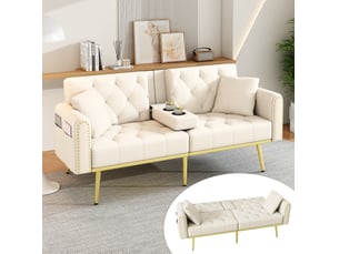 Canapé droit convertible <strong>MODENVIE</strong> <strong></strong> 2 places Velours beige