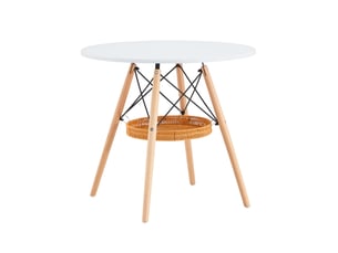 Table à manger ronde,80x80x71,5 cm,avec panier de rangement,mdf,blanc pieds en bois