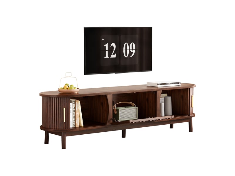 Meuble tv 165 cm avec portes coulissantes, meuble tv 65 pouces, 165x39,5x46 cm, en mdf, meuble tv marron. - Conforama W
