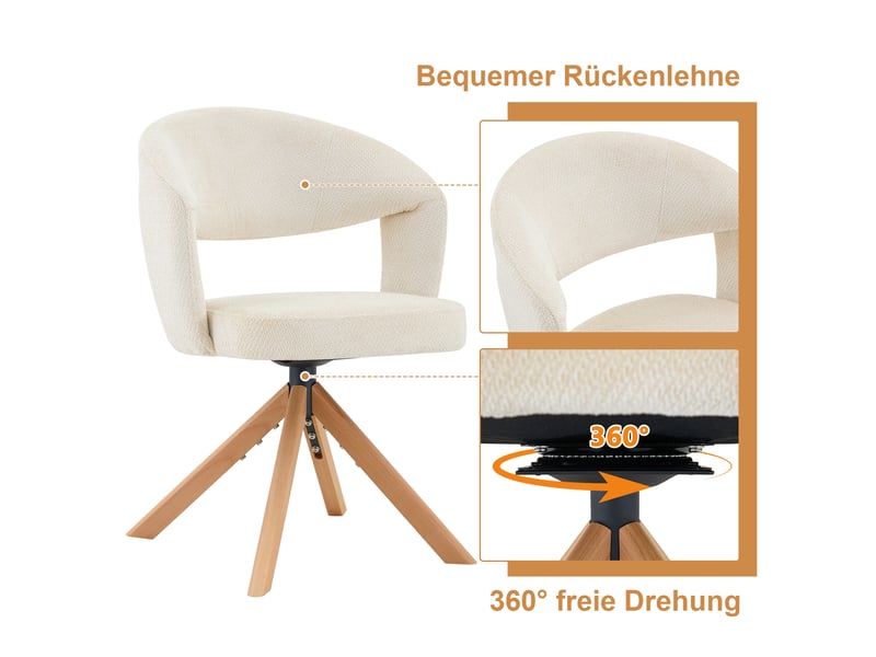 Lot de 2 chaises de salle à manger pivotantes,47x47,5x81,5 cm,tissu,crème  - Conforama E