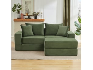 Canapé d'angle réversible fixe <strong>MAISENTIEL</strong> <strong></strong> 3 places Velours côtelé vert