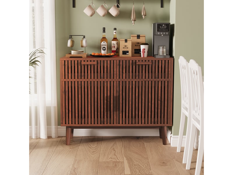  Buffet de cuisine 100 x 35 x 80 cm - noyer - meuble de rangement avec 2 tiroirs et 2 portes, style rétro et moderne  - Conforama C