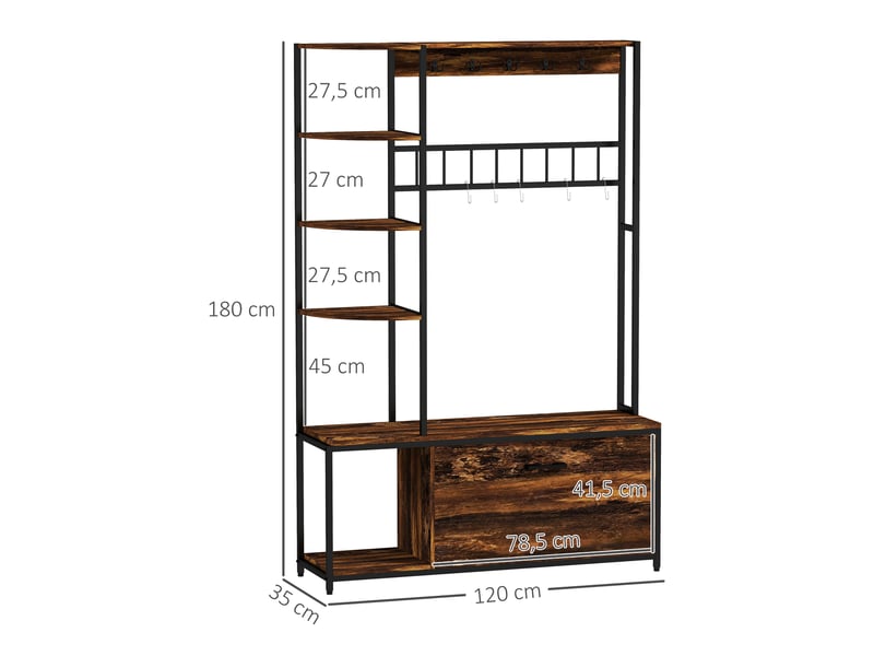  Porte-manteau étagère à chaussures 10 crochets 3 étagères armoire rabattable 2 niveaux marron  - Conforama B