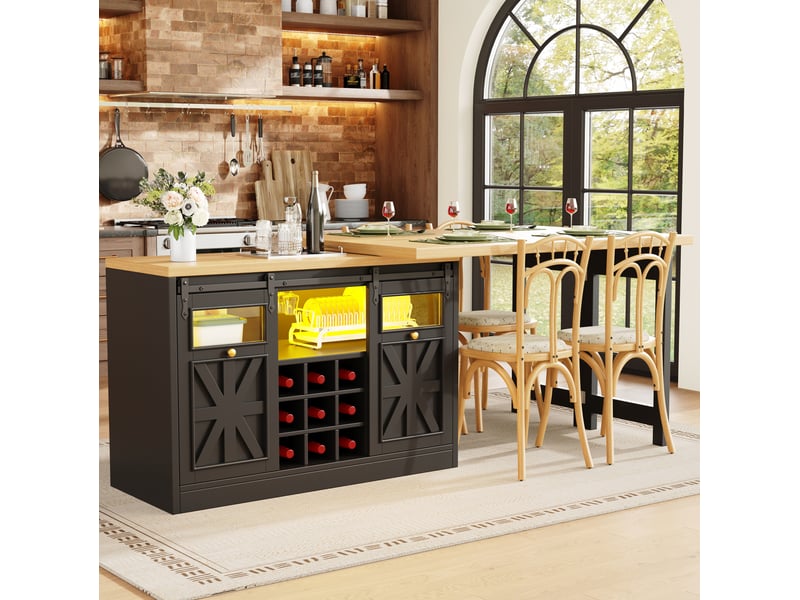 Îlot de cuisine 120-197x40x72 cm avec table extensible pivotante noir  - Conforama D
