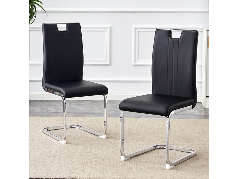  Lot de 2 chaises de salle à manger en pu noir  - Conforama C