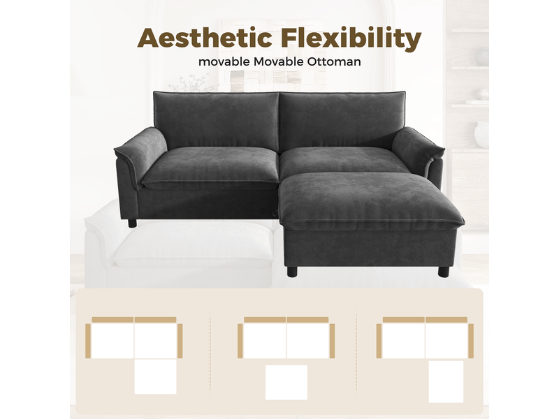  Canapé d'angle modulable 3 places gris avec pouf de rangement  - Conforama B