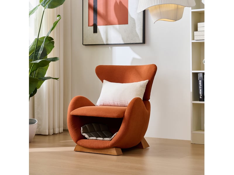  Fauteuil avec niche intégrée ou petit chien, assise rembourrée en tissu résistant aux griffures rouge brique  - Conforama B
