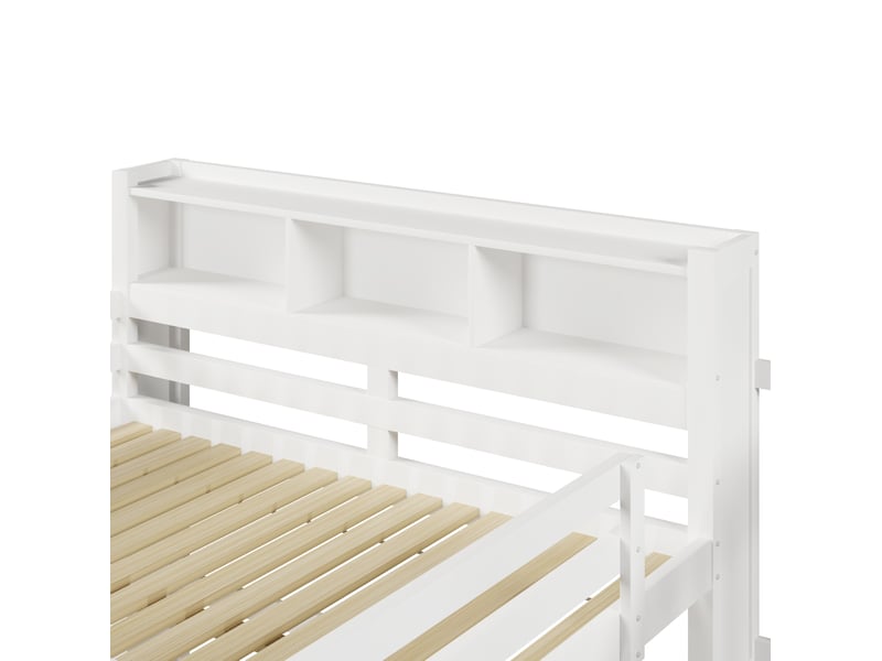  Lit mezzanine enfant 140x200 cm avec led et escalier de rangement, grand espace sous le lit, mdf, blanc, sans matelas  - Conforama E