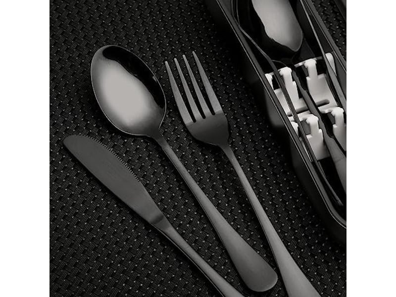  Ensemble de 7 pièces, couteau, fourchette, cuillère, baguettes, paille, ensemble de vaisselle portable en acier inoxydable argenté pour étudiants  - Conforama D
