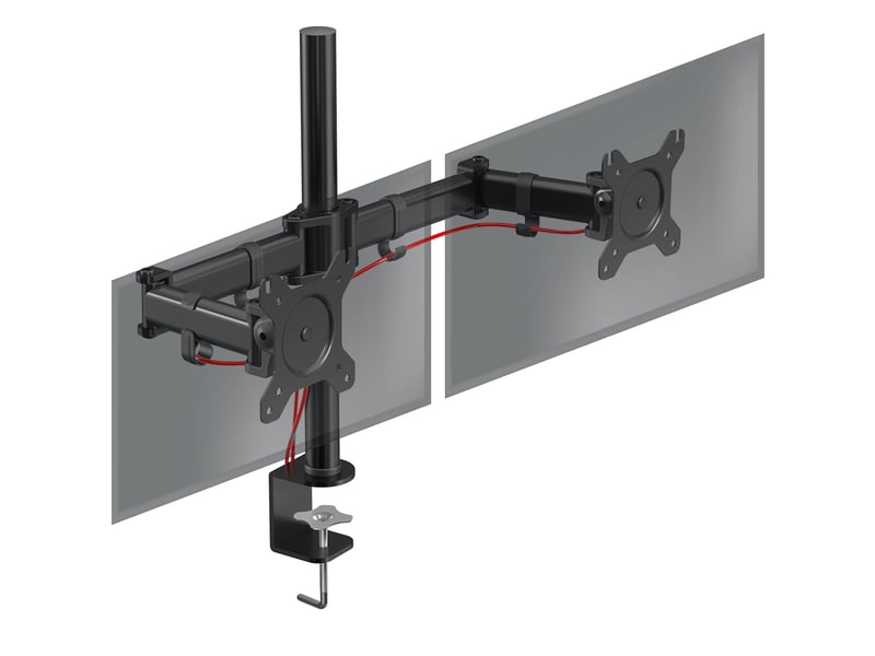 Duronic dm252 bk support de 2 moniteurs à pince pour bureau - hauteur ajustable -rotatif/pivotable/inclinable-compatible avec moniteur dordinateur lcd/led vesa 75/100-potence et bras en acier  - Conforama A