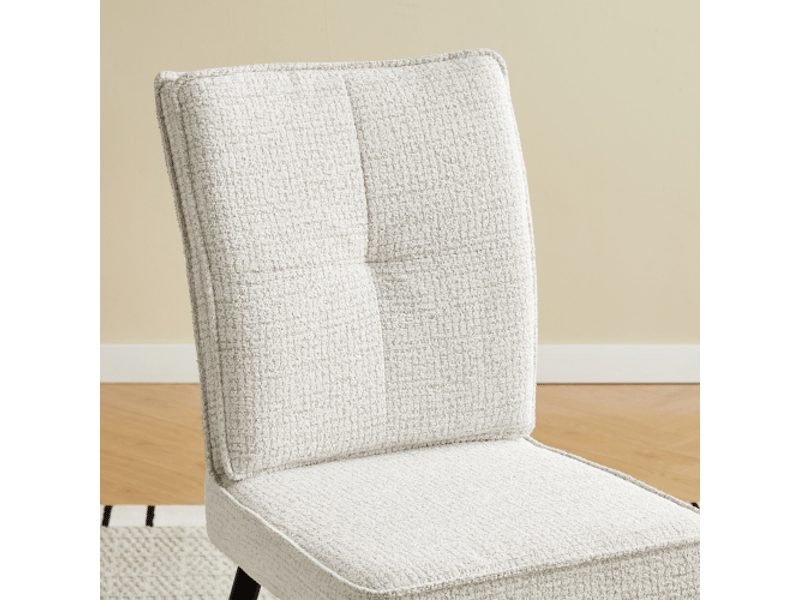  Lot de 2 chaises de salle à manger piètement métal, velours effet pied-de-coq crème pour salon et cuisine  - Conforama D