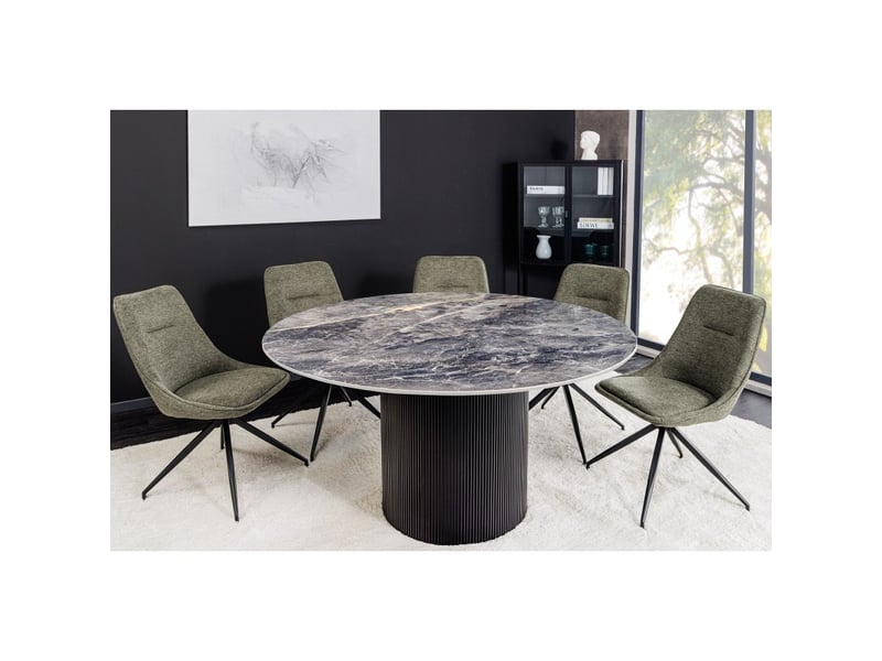  Table de salle à manger lumea – ronde 120 cm – effet marbre gris foncé – pied central large – style contemporain  - Conforama B