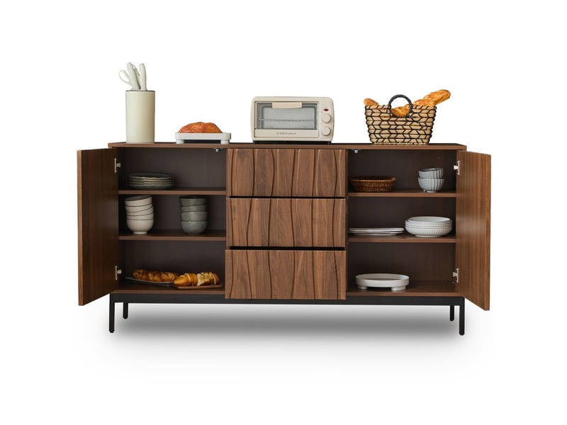  Buffet de cuisine, 3 tiroirs et 2 portes, meuble de rangement pour la cuisine, le salon, 150x40x80cm, marron  - Conforama A
