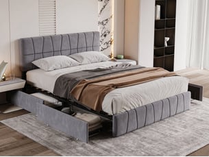 Lit double 160x200 lit double rembourré en velours style minimaliste, lit double avec rangement équipé de 4 tiroirs latéraux à roulettes, cadre métallique, lit 2 places adulte design nordique - capacité de charge 300 kg - gris