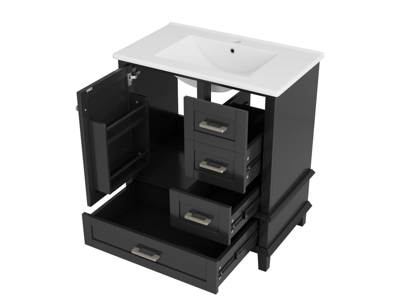  Meuble vasque noir 76 cm avec lavabo céramique intégré et 3 tiroirs silencieux  - Conforama D