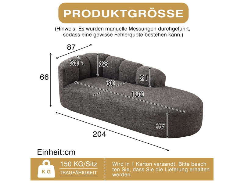 Méridienne fixe 2 places avec dossier ondulé et assise rembourrée en chenille gris anthracite, 204 × 87 × 66 cm - Conforama C